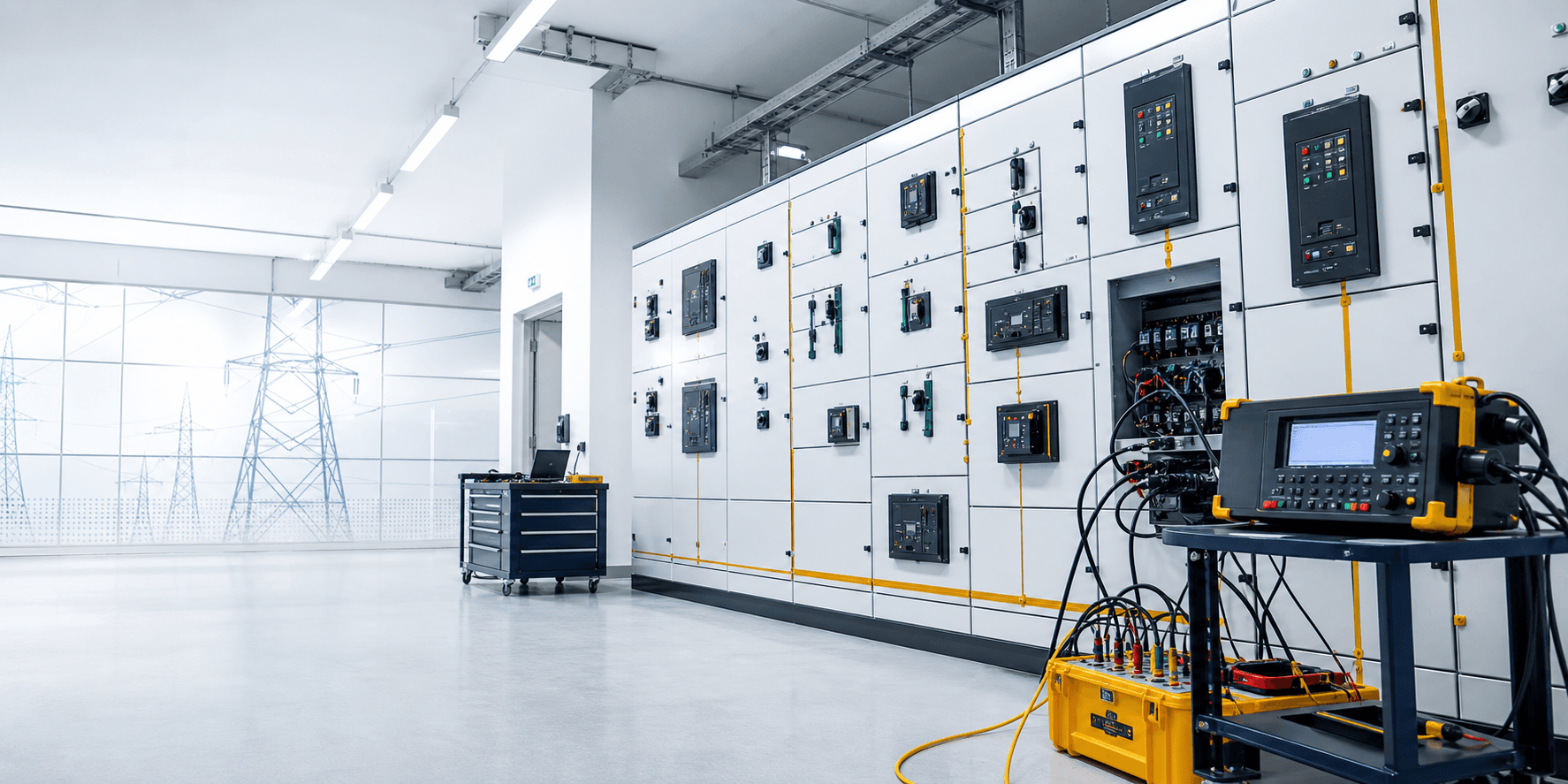 Modern low voltage switchboard panels in a clean switchroom